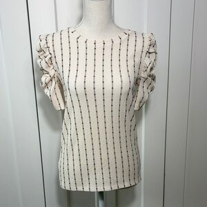LOFT Elegant Cream Striped Women's Top Medium